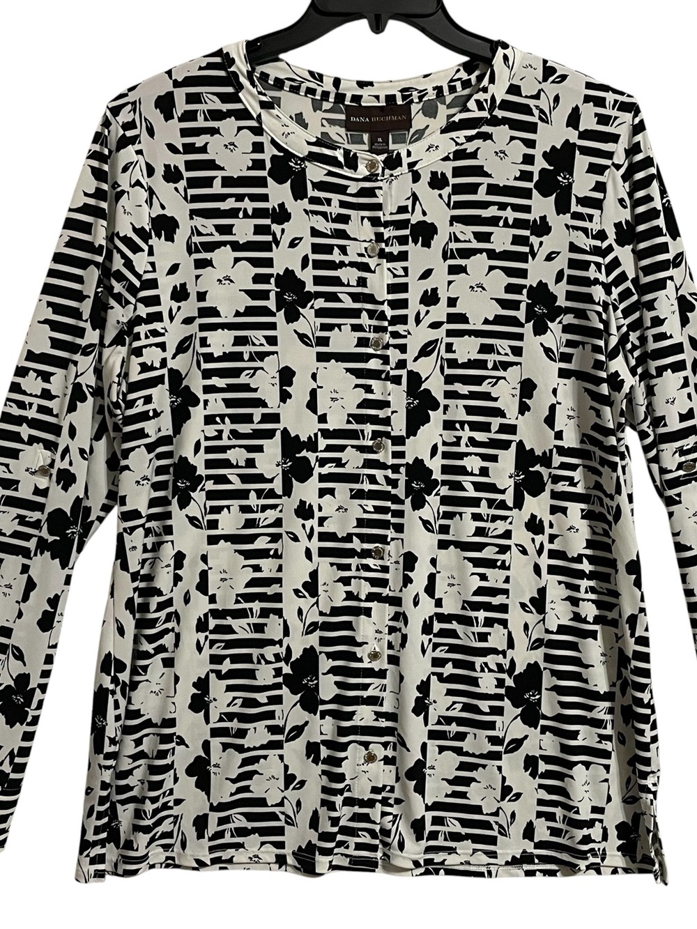 Dana Buchman Black and White Floral Stripe Blouse